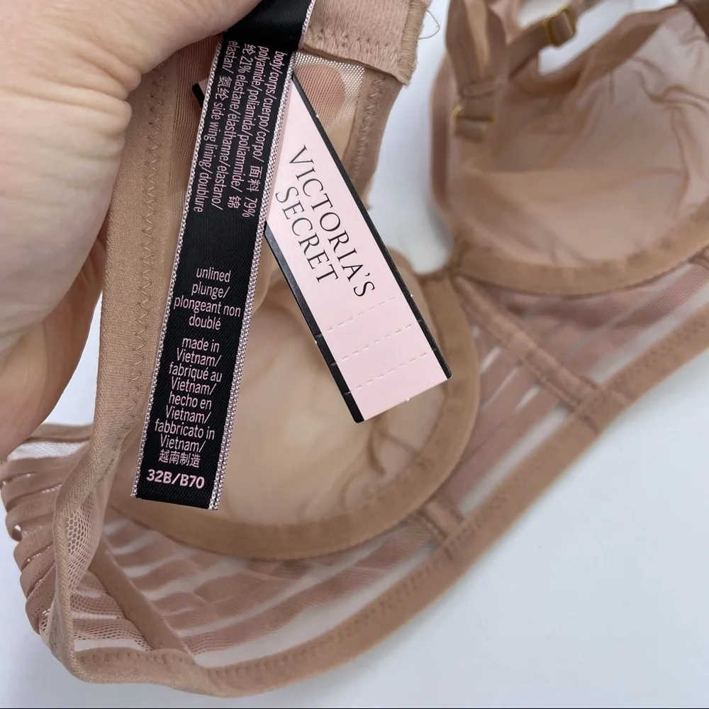 Victoria Secret Unlined Mesh Plunge Bra Sz 32B